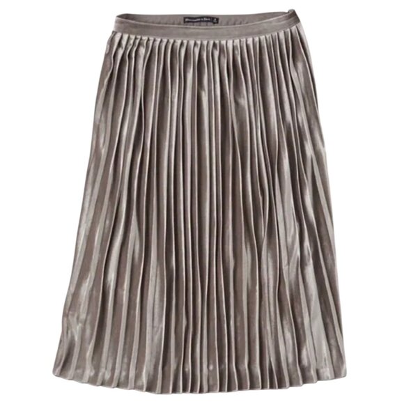 Abercrombie & Fitch Velvet Pleated Midi Skirt Size Medium Taupe Brown Elegant - Picture 1 of 9